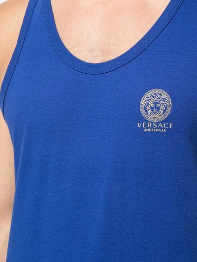 Shop Versace Logo Tank Top In Blue
