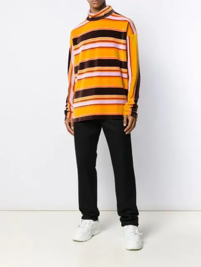 Shop Marni Striped Roll Neck Sweater In Yellow