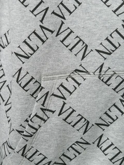 Shop Valentino Vltn Grid Print Zipped Hoodie In Grey