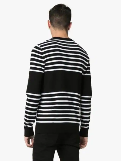 Shop Balmain Striped Logo Knit Jumper In Black