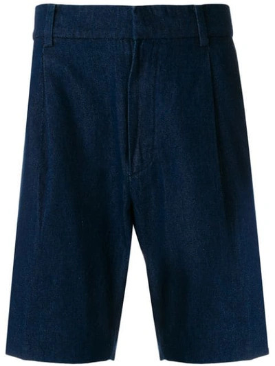 Shop Not Guilty Homme Pleated Denim Shorts In Blue
