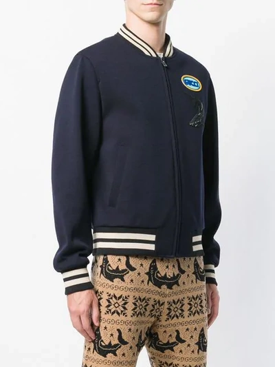 Shop Gucci Logo Zipped Bomber Jacket In Blue