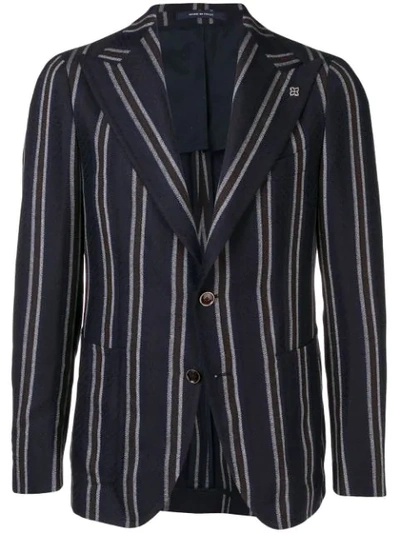 Shop Tagliatore Striped Buttoned Blazer In Blue