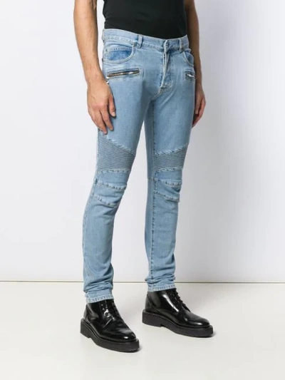 BALMAIN QUILTED DETAILED SKINNY JEANS - 蓝色