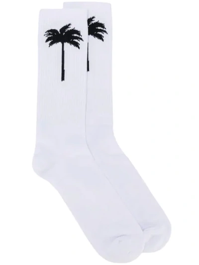 Shop Palm Angels Palm Tree Print Socks - White