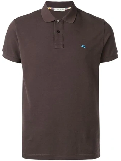 Shop Etro Logo Embroidered Polo Shirt In Brown