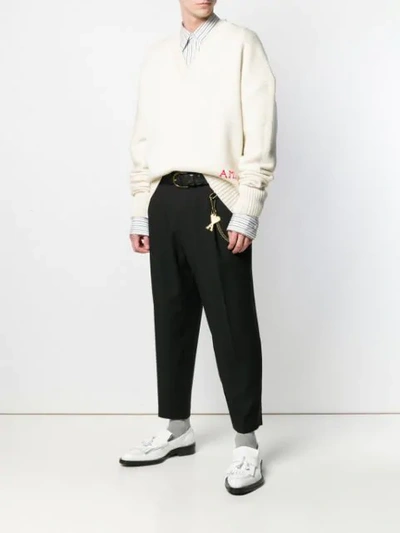 Shop Ami Alexandre Mattiussi V Neck Oversize Sweater In White