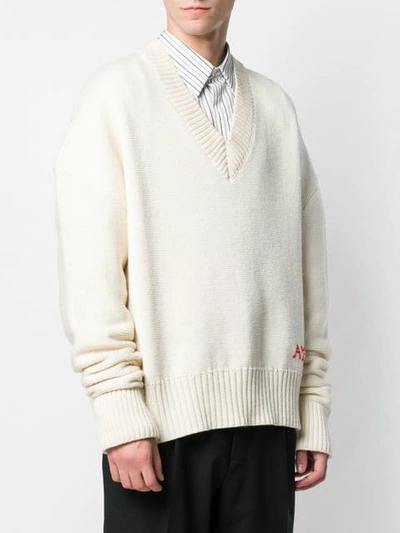 Shop Ami Alexandre Mattiussi V Neck Oversize Sweater In White