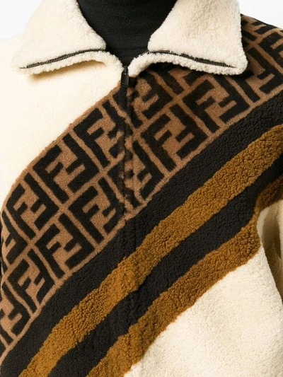 Shop Fendi Ff Motif Shearling Jacket In Neutrals