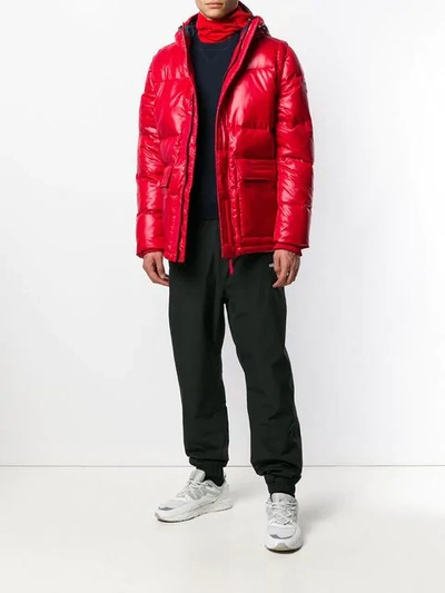 Shop Tommy Hilfiger Hooded Puffer Jacket - Red