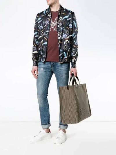 Shop Fendi Reversible Floral Print Jacket In Blue