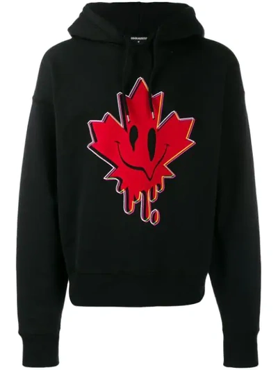 Shop Dsquared2 Leaf Print Hoodie In Black