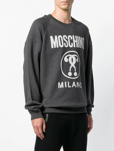 Shop Moschino Sequin Logo Sweatshirt In Grey