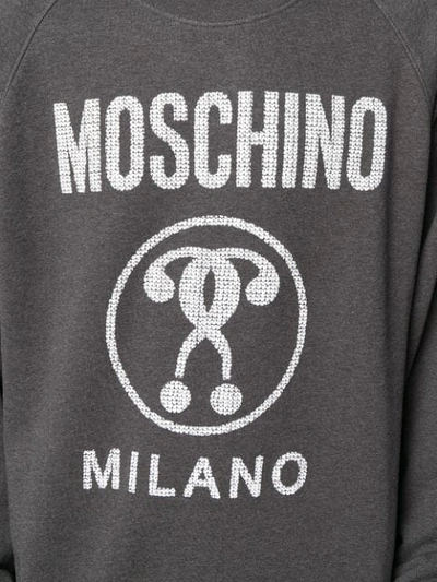 Shop Moschino Sequin Logo Sweatshirt In Grey