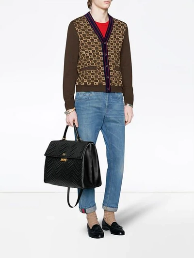 Shop Gucci Square G Cardigan With Tiger In Brown