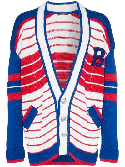 Shop Balmain Baseball Knit Cardigan In Multicoloured