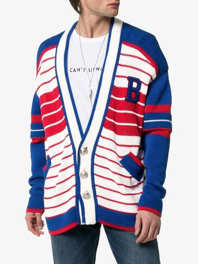 Shop Balmain Baseball Knit Cardigan In Multicoloured