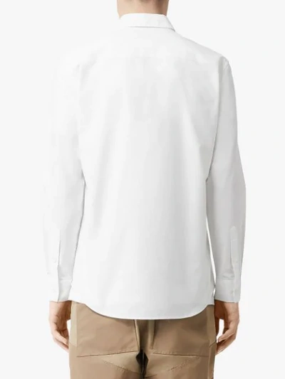 BURBERRY 标志条纹细节府绸衬衫 - 白色