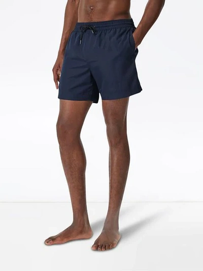 Shop Burberry Logo Detail Drawcord Swim Shorts In Blue