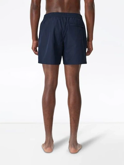 Shop Burberry Logo Detail Drawcord Swim Shorts In Blue