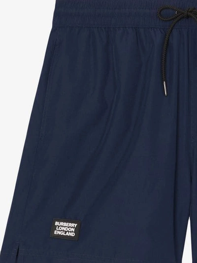 Shop Burberry Logo Detail Drawcord Swim Shorts In Blue