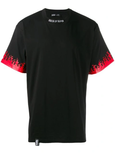 Shop Vision Of Super T-shirt Mit Flammen-print - Schwarz In Black