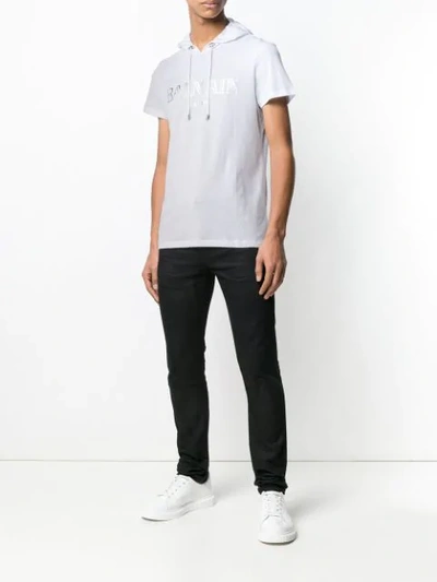 Shop Balmain Hooded T-shirt In White