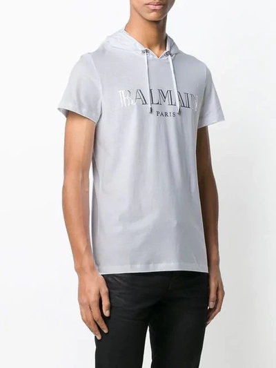 Shop Balmain Hooded T-shirt In White