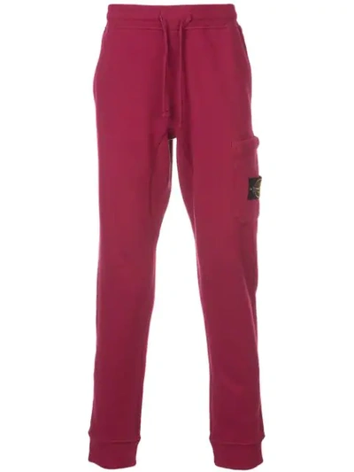 Shop Stone Island Logo Plaque Track Pants In Red