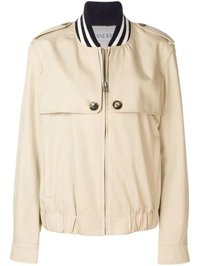 Shop Jw Anderson Ribbed Collar Lined Cotton Blouson In Neutrals