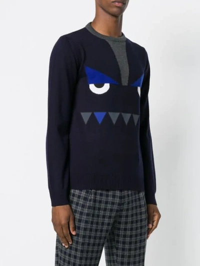 Shop Fendi Printed Monster Face Sweater In Blue
