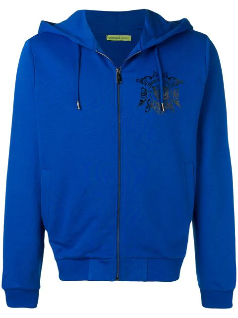 Versace Jeans Logo Zip Hoodie In Blue 