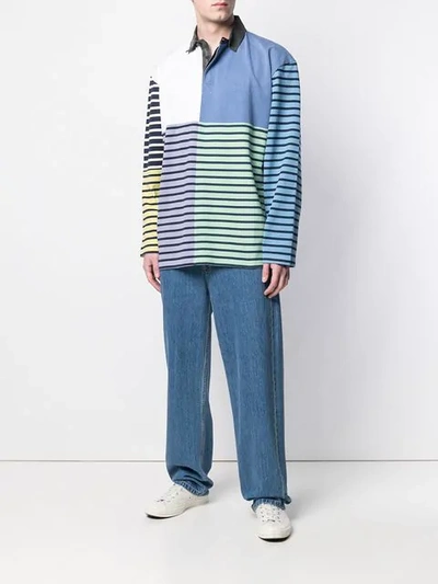 Shop Jw Anderson Patchwork Rugby Jersey Long Sleeve Polo Shirt In Blue