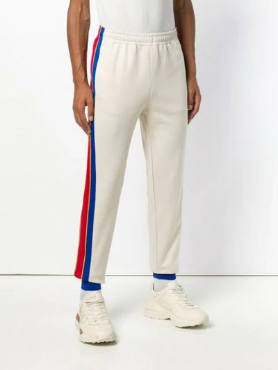 Shop Gucci Stripe Trim Track Pants In Neutrals