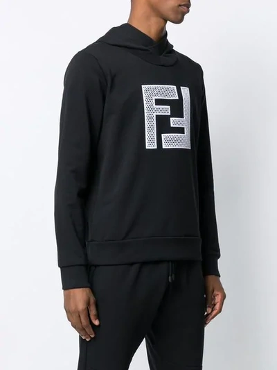 Shop Fendi Embroidered Ff Logo Hoodie In Black