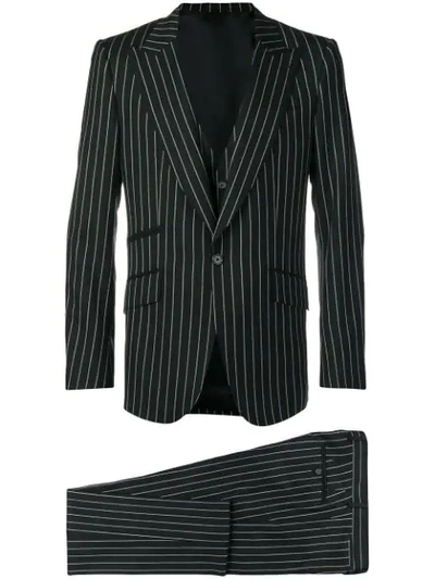 Shop Dolce & Gabbana Pinstriped Three-piece Suit In Black