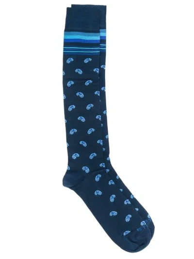 Shop Etro Paisley Print Socks - Blue