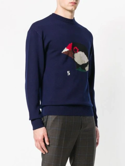 Shop Lanvin Bird Head Patterned Sweater In Blue