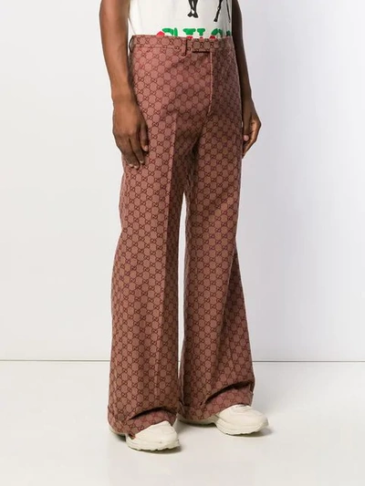 Shop Gucci Gg Jacquard Knit Trousers In Brown