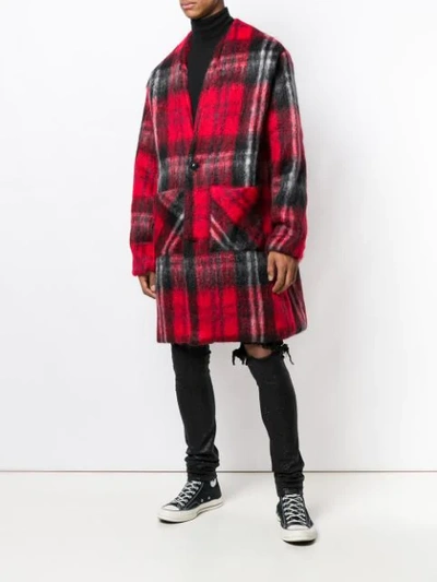 Shop Amiri Oversized Tartan Mohair-blend Cardigan Coat In Red