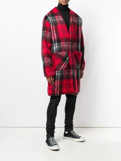 Shop Amiri Oversized Tartan Mohair-blend Cardigan Coat In Red