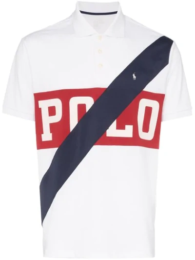Shop Polo Ralph Lauren Logo Stripe Polo Shirt In White