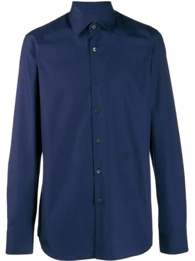 Shop Prada Small Logo Poplin Shirt In Blue