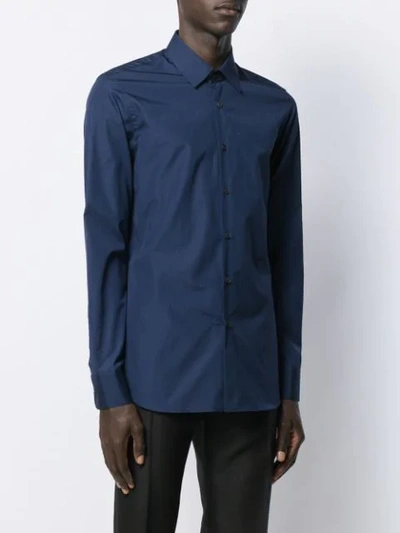 Shop Prada Small Logo Poplin Shirt In Blue