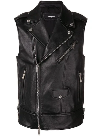 Shop Dsquared2 Klassische Bikerweste In 900 Black