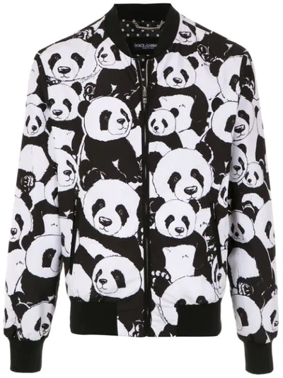 Shop Dolce & Gabbana Panda Printed Bomber Jacket In Black