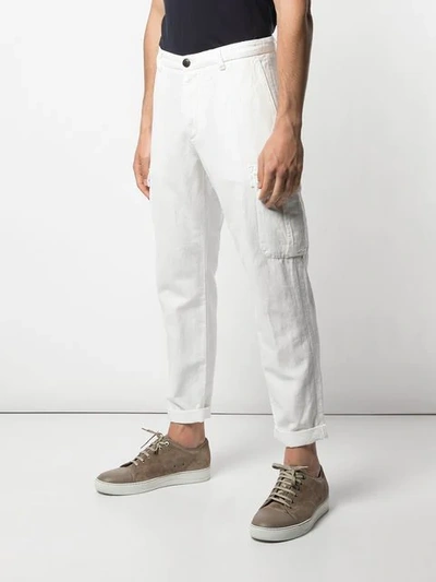 Shop Eleventy Cargo Trousers In White