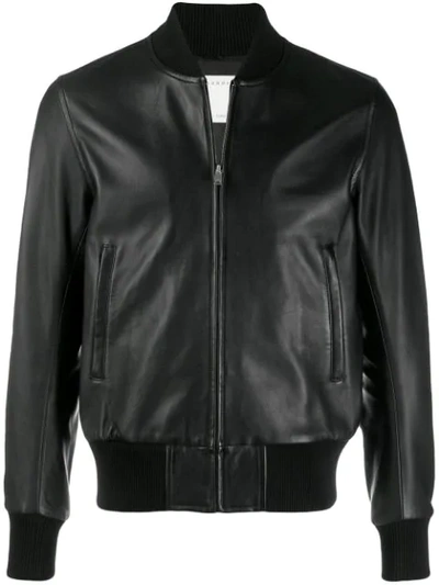 Shop Sandro Leather Bomber Jacket In Black