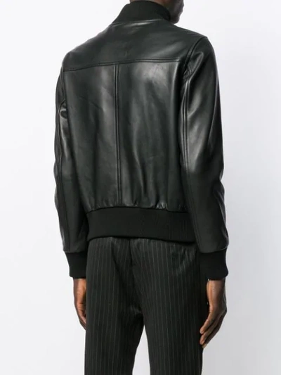 Shop Sandro Leather Bomber Jacket In Black