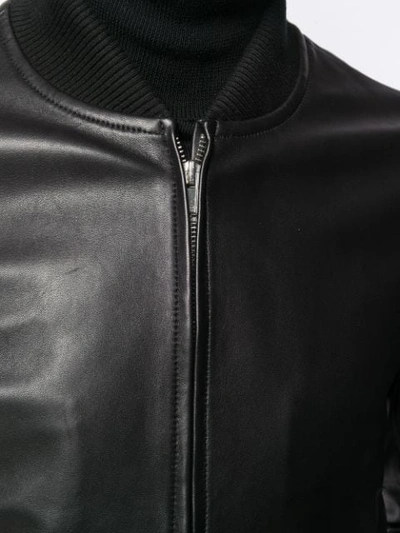 Shop Sandro Leather Bomber Jacket In Black